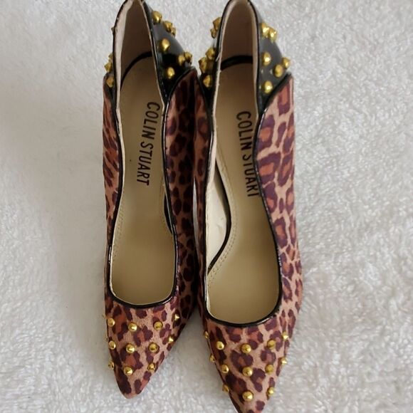 COLIN STUART leopard print studded heels - Picture 1 of 5